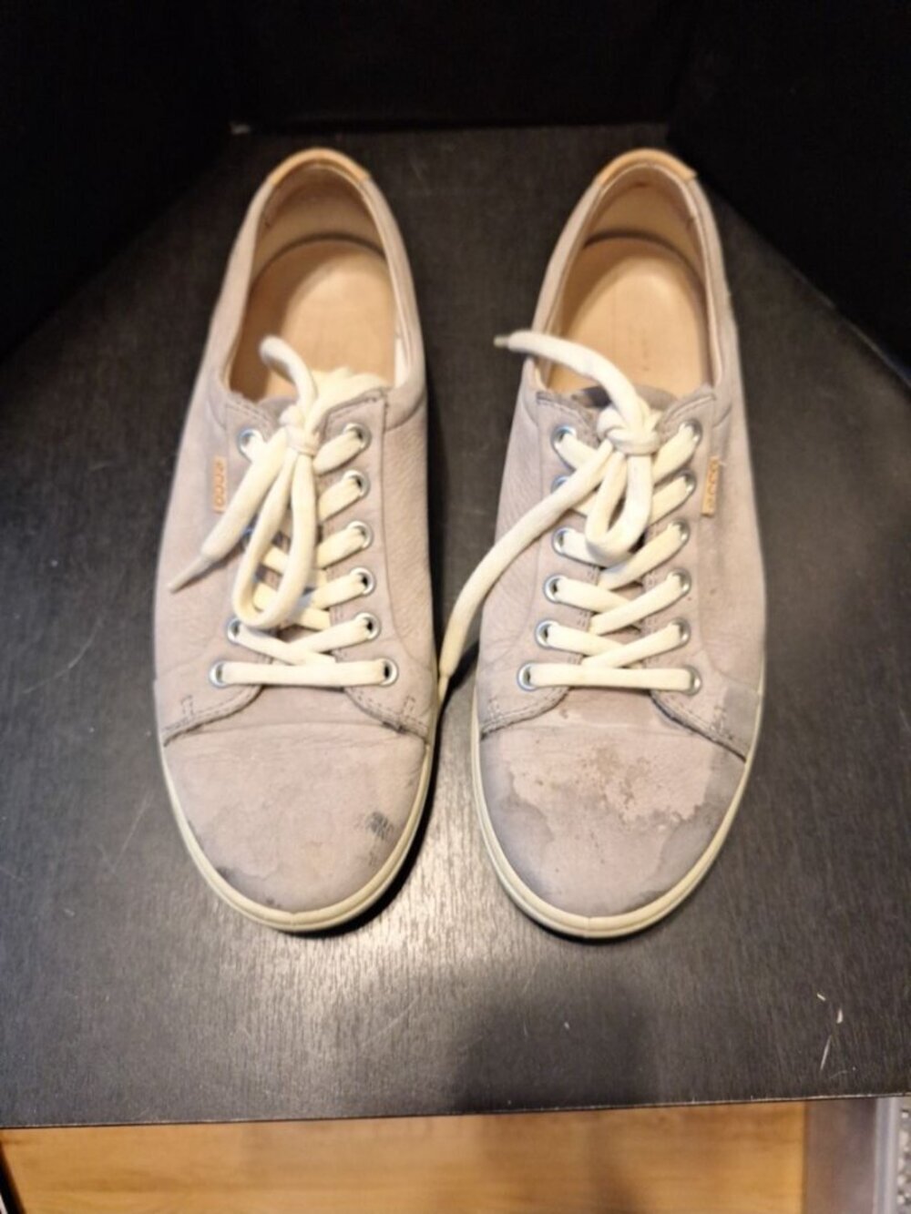 ECCO Soft 7 Grey Leather Walking Sneakers Comfort Casual Shoes Women’s